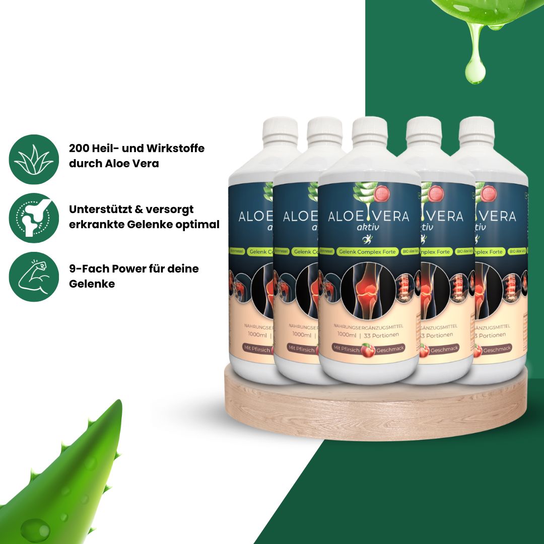 Aloe Vera aktiv Direkt Saft mit einzigartigem Gelenk Complex Forte 6 x 1000ml - Hexavital
