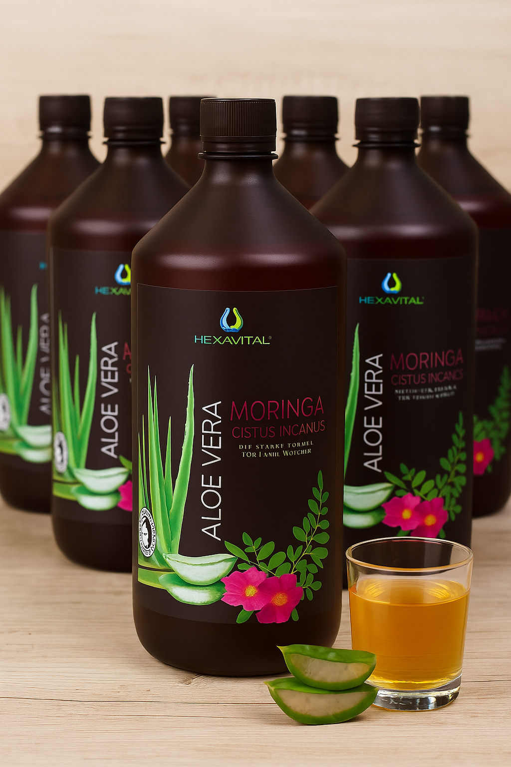 Aloe Vera mit Moringa und Cistus Incanus Direktsaft - 8x1000ml - Hexavital